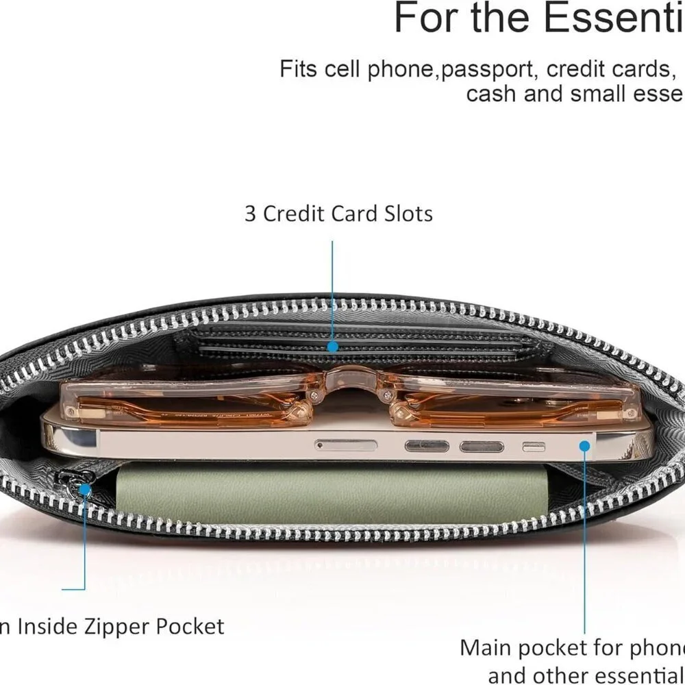Genuine Leather Wristlet Clutch for Women with Card Slots and Smartphone Pocket